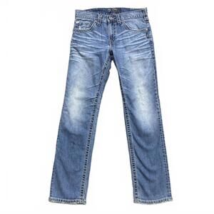 VTG Y2K Silver Jeans Co Konrad W32 L32 Medium Blue Whiskered Straight Leg Denim